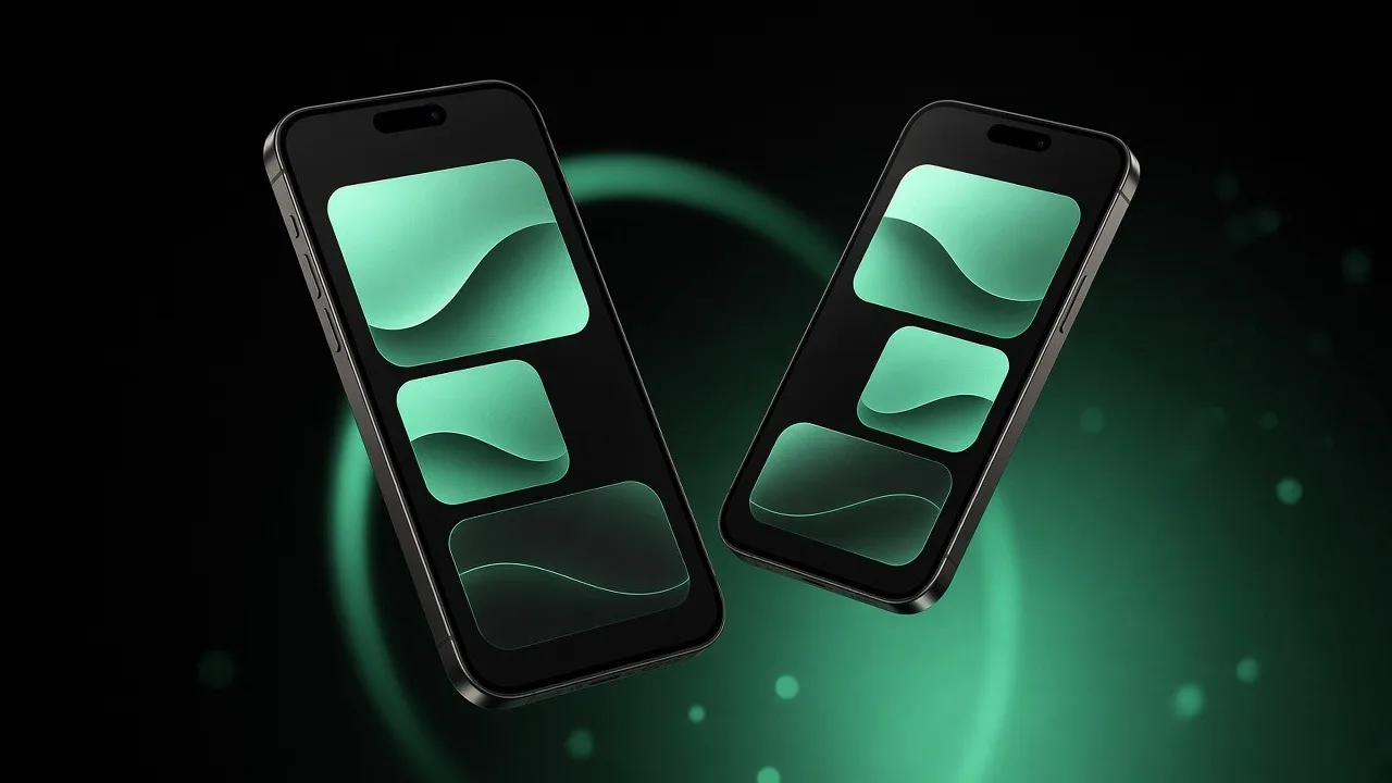 Cover art for mobile app development — black and emerald abstract design
